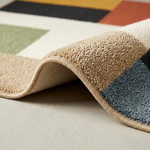 Tapis moderne tissé géométrique tufté à poils coupés en coton biologique, rectangulaire, antidérapant, pour salon, à poils moyens, design color block - Product Image 1