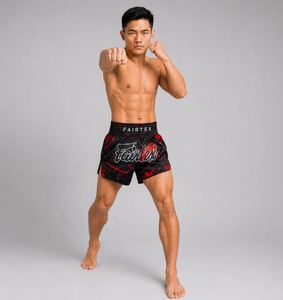 Shorts de Muay Thai Fairtex Noir Rouge Imprimé Éclaboussures Unisexe Vêtements d'Arts Martiaux Mixtes Coupe Classique Respirant Durable Polyester Flamme - Product Image 5