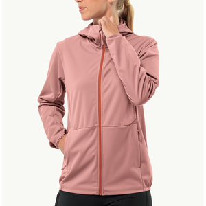 Chaqueta rosa de softshell para mujer, cortavientos, con cuello alto y cremallera, para senderismo al aire libre - Product Image 4