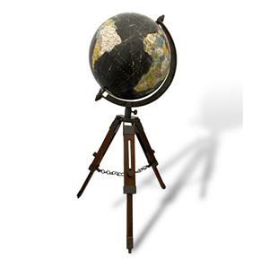 Globe noir sur trépied en bois GL11, carte du monde premium pour la décoration de la maison - Product Image 1