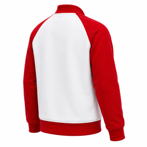 เสื้อแจ็คเก็ตวาร์ซิตี้สีแดงขาวสำหรับผู้ชาย ผ้าฟลีซ ทรงเบสบอล บอมเบอร์ลำลอง เสื้อคลุมฤดูหนาว ปิดแบบสวมหัว แต่งขอบยางยืด ตัดต่อสี - Product Image 4