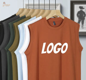 Camiseta sin mangas de algodón 100% para hombre, diseño holgado, borde sin rematar, chaleco de punto, informal, sin mangas, ecológico, anti-UV, cuello redondo, secado rápido - Product Image 1