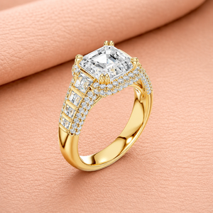 Bague de fiançailles et de mariage en or massif 14 carats plaqué rhodium avec halo de diamants de laboratoire taille Asscher, certifiée IGI, de qualité supérieure - Product Image 3