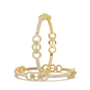 Ensemble de bracelets entrelacés en or massif 14 carats pour femme, sertis de diamants de laboratoire taille ronde et baguette, clarté VVS1, paire de bracelets en diamants - Product Image 1
