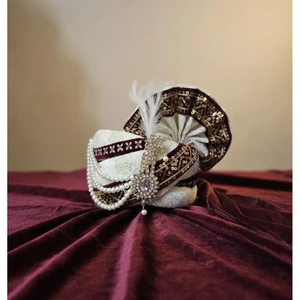 Turbante Safa Real Indio para Novio |   Pagdi de Boda Hecho a Mano con Broche de Perlas - Product Image 3