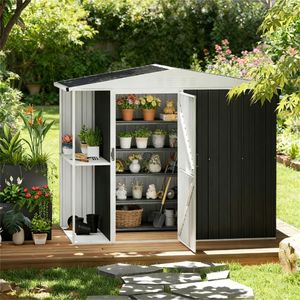 Casetta da Giardino in Metallo Grigio Scuro per Conservazione e Organizzazione Attrezzi - Product Image 1