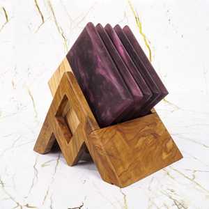Wooden Rectangle Modern Eco-Friendly Coaster Holder Set Blue <b>Drink</b> Coasters Table Mat <b>Rack</b> for Home Cafe - Product Image 3