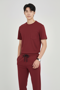 Conjunto de Uniforme Médico Unisex con Cuello Redondo, Blusa de Manga Corta y Pantalones Jogger, Tela Elástica de Spandex/Algodón, Uniforme Hospitalario - Product Image 4