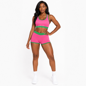 Ensemble de soutien-gorge et short de yoga respirant et léger HMR Sisterhood Sorority, couleur unie, dos croisé, pour la gym et l'entraînement - Product Image 1