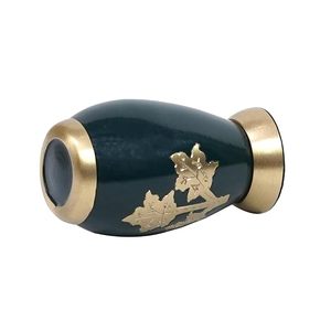 Teardrop Ceramic Pet <b>Urn</b> Green with Gold Leaf Design Airtight Classical Style for Dogs - Product Image 3