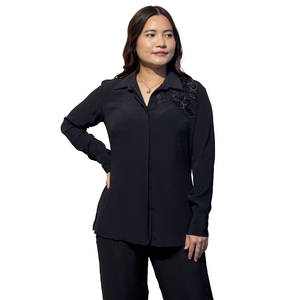 SHERYL Chemise noire à manches longues pour femme, style décontracté, légère, coupe ajustée, pour usage quotidien - Product Image 1