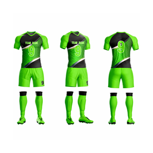 Ensemble Maillot et Short de Football Personnalisé Vert Néon Bleu avec Impression Audacieuse, Kit de Football à Manches Courtes Séchage Rapide et Respirant pour Équipe - Product Image 5