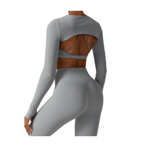 Conjunto de Yoga sin Costuras, Top de Yoga de Manga Larga con Abertura en el Pecho, Leggings de Cintura Alta, Transpirables, 6 Piezas, Resistentes al Viento, Ecológicos - Product Image 5