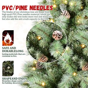 Árbol de Navidad de vacaciones realista completo de 6 pies 300 luces LED blancas cálidas 988 puntas de aguja dura de PVC 66 conos de pino de rama con bisagras resistentes - Product Image 3