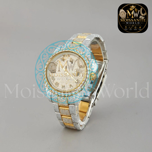 Reloj de Cuarzo de Lujo para Hombre en Tono Dorado con Incrustaciones de Diamantes, Correa de Acero Inoxidable, Esfera de Cristal de Zafiro, Números Romanos y Pantalla Analógica - Product Image 2