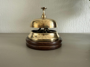 <b>Brass</b> Hotel Reception <b>Bell</b> with Wooden Base Classic Push Button Service <b>Bell</b> Countertop Desk <b>Bell</b> for Restaurant Office Home - Product Image 1