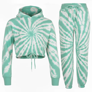 2026 Top Selling Women’s Blue & White Sublimated Jogger Set, 100% Polyester Tracksuit with Crop Top Hoodie & Fleece Yoga Pants - Product Image 4