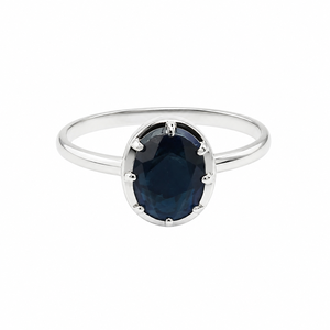 Bague en saphir bleu naturel en argent sterling 925 avec placage rhodium et sertissage à griffes pour mariage et anniversaire - Product Image 6