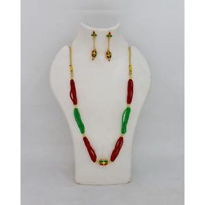 Collar de Mujer Assam, Tradicional, Chapado en Oro, con Cuentas de Aleación, Rojo y Azul, Étnico Indio, para Festivales y Bodas, Joyería Artesanal de Assam - Product Image 4