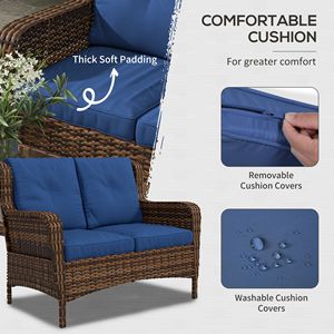 4 pezzi Set di mobili da giardino in Rattan blu con divano e tavolo con sedie a dondolo girevoli per la conversazione e il relax - Product Image 5