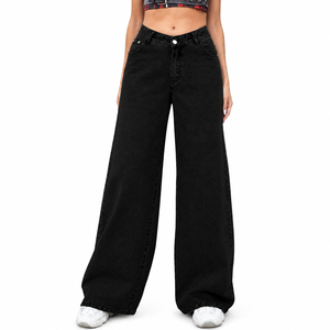Prix d'usine – Jean pour femme indigo foncé, coupe large, taille haute – Vente en gros pour fabricants de streetwear - Product Image 1