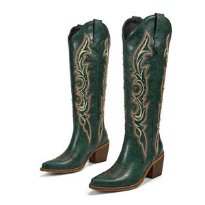 Bota Vaquera de Cuero Plateado Bordado con Diseño Occidental y Tacón Bajo - Product Image 3