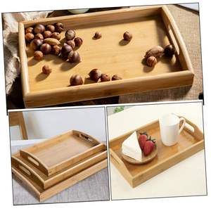 Bamboo Rectangle <b>Storage</b> Trays Set of 3 Stackable Wooden Serving Tray <b>with</b> Handle Minimalist Design for <b>Table</b> Organization - Product Image 4