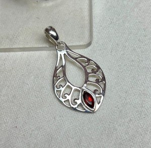 Elegant Red Garnet Marquise Pendant 925 Sterling Silver Handmade Boho Gemstone Jewelry - Product Image 5