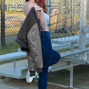 Chaqueta Corta Estilo Universitaria para Mujer, Color Azul Marino y Gris, Estilo Bomber, Mangas de Cuero Sintético, Ropa Exterior Informal, Moda Femenina - Product Image 3