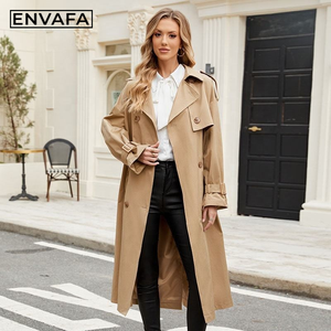Manteau Trench Long Croisé pour Femme, Modèle Printemps Classique, Couleur Camel avec Ceinture, Logo Personnalisé, Vente en Gros - Product Image 1