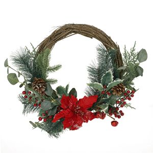Guirnalda Navideña Festiva de 23.5 Pulgadas con Poinsettia, Bayas y Eucalipto - Product Image 2