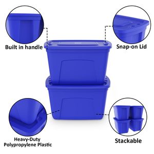 Set di 4 Contenitori Impilabili con Coperchi - Bidoni Blu da 18 Galloni - Organizzatori Durevoli, Componibili ed Ergonomici per Casa e Garage - Product Image 3