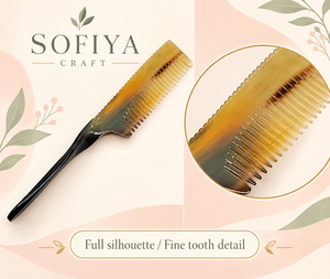 Peigne à cheveux en corne de buffle naturel fait main antistatique SOFIYA CRAFT avec logo et motifs personnalisés - Utilisation à domicile et en salon pour femmes et hommes - Product Image 2