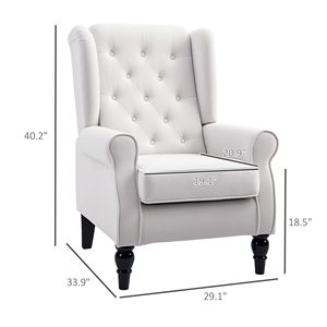 Poltrona con Schienale Alto Color Crema con Gambe in Legno e Cuscino Rimovibile per Soggiorno, Club o Camera da Letto - Product Image 3
