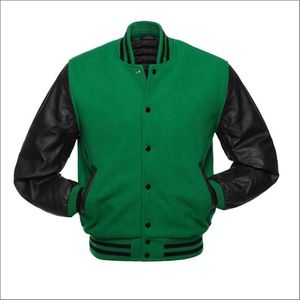 Nouvelle veste bomber universitaire en laine bleu roi et cuir noir, col montant, style universitaire, design streetwear, logo frontal - pour l'hiver - Product Image 4