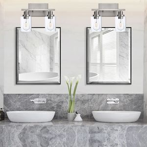 Lámpara de Pared Moderna para Baño E26, Níquel Cepillado con Pantalla de Vidrio Transparente y Espejo, para Iluminación de Cocina - Product Image 3