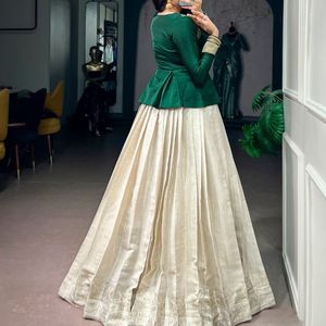 Elegant <b>Green</b> Kanchipuram <b>Silk</b> Premium Lehenga With Natural Satin <b>Silk</b> Top Zari Weaving Wholesale Rate By Royal Exports - Product Image 6