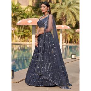 Robe de soirée de créateur Georgette grise captivante Lehenga Choli avec paillettes - Product Image 5