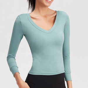 T-shirt de sport et de yoga à manches longues pour femmes grandes tailles, col rond, compression haute élasticité, séchage rapide, OEM, bretelles non ajustables - Product Image 4