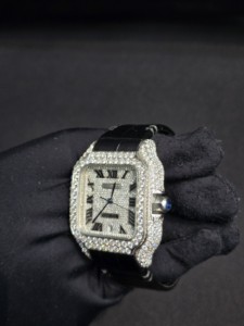 Luxury Men's Hip Hop Iced Stainless Steel Analog <b>Watch</b> VVS Moissanite Diamond Black <b>Rubber</b> Silver Custom Wristwatch Full Pave - Product Image 4