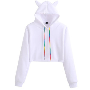 Sudadera con capucha corta con orejas de gato y estampado de ciervo con pedrería, corte regular, unisex, informal, de invierno, de punto. - Product Image 5