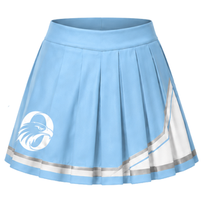 Jupe de cheerleading plissée bleu clair avec bordure rayée jaune et blanche, uniforme de performance athlétique pour femmes et filles - Product Image 1