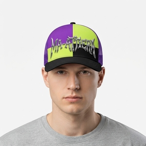 Men's <b>Purple</b> Lime Green Trucker Cap Custom Embroidered Logo Mesh Back Baseball <b>Hat</b> Adjustable Two Tone Streetwear - Product Image 1
