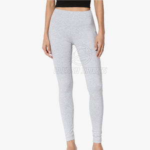 High Waist Full Length Solid Gray Yoga <b>Leggings</b> Seamless Four-Way Stretch Elastic Waist Pants - Product Image 4