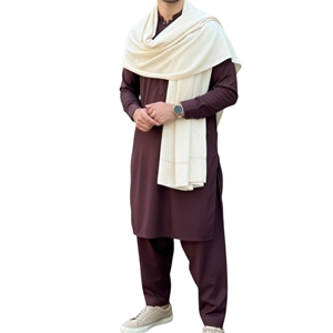 Ensemble Kurta Pyjama Traditionnel en Coton pour Homme avec Châle – Style Indien et Pakistanais Décontracté avec Châle en Laine Blanche - Product Image 5