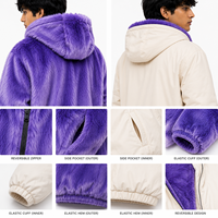Veste à capuche réversible en fausse fourrure, double face, avec logo brodé personnalisé, style streetwear, pour hommes, mode Y2K, fournisseur en gros