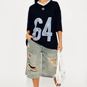 Maillot de football américain surdimensionné à col en V, coupe boxy, épaules tombantes, en mesh, avec impression de logo personnalisé, style streetwear, vente en gros OEM pour femmes - Product Image 1