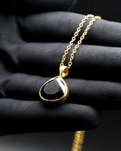 Collar con Colgante de Turmalina Negra en Forma de Lágrima, Cadena Chapada en Oro y Plata, Cristal Curativo, Protección, Piedra Energética, Joyería, Regalo - Product Image 5