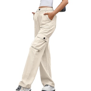 <b>Women's</b> High Waist Cargo Pants <b>Loose</b> Fit Full Length Canvas Casual <b>Trousers</b> With Pockets Solid Color Spring Style - Product Image 4