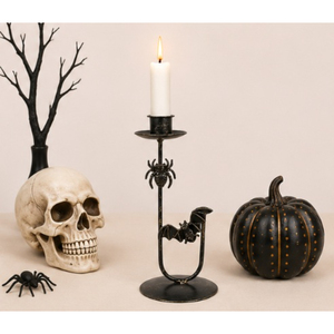 Iron <b>Gothic</b> <b>Candle</b> Holder with Spider and Bat Design Vintage Metal Taper Candlestick for Halloween Party Centerpiece Home Decor - Product Image 6